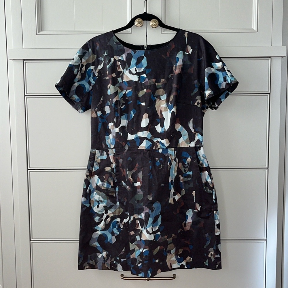 French Connection Black Multi-Color Abstract Print Short Sleeve Dress